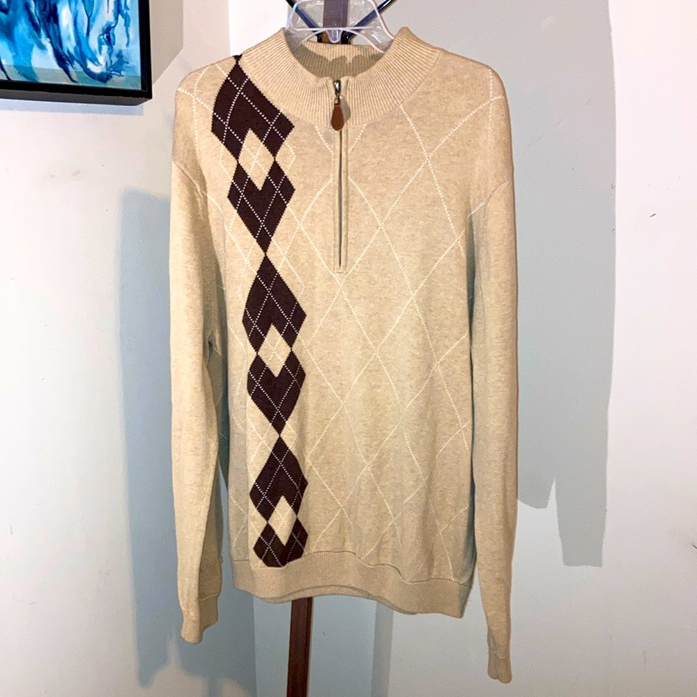 Walter Hagen| Men’s Tan Golf Argyle Diamond Plaid Pullover Sweater - Size Large